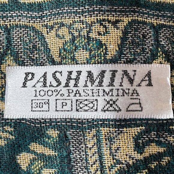 Pashmina Cashmere Scarf Greek Collectible The Parthenon Teal and Beige   26 x 68 - Picture 5 of 5